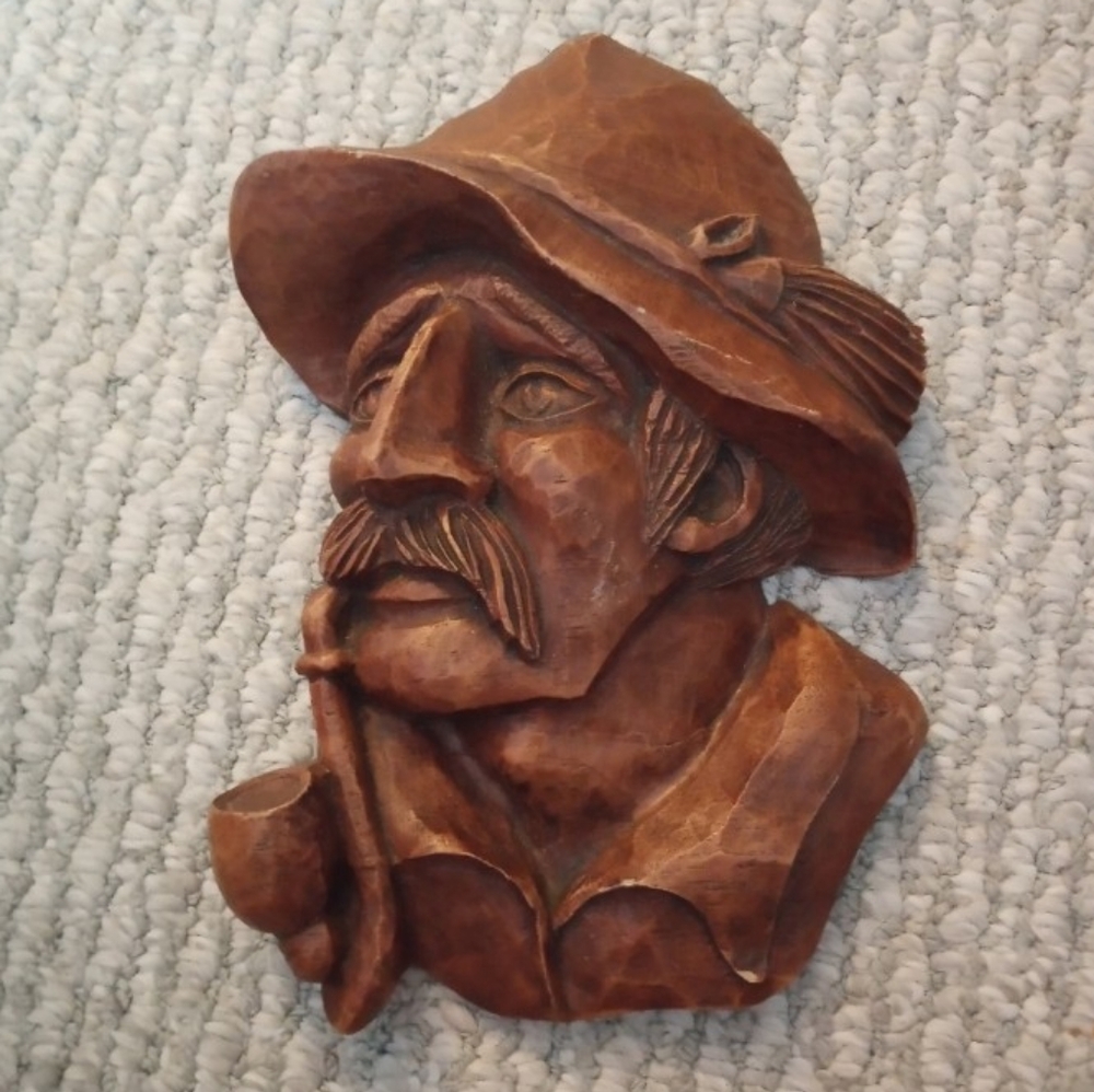 Hand-Carved Wooden Fisherman Wall Art - Brown